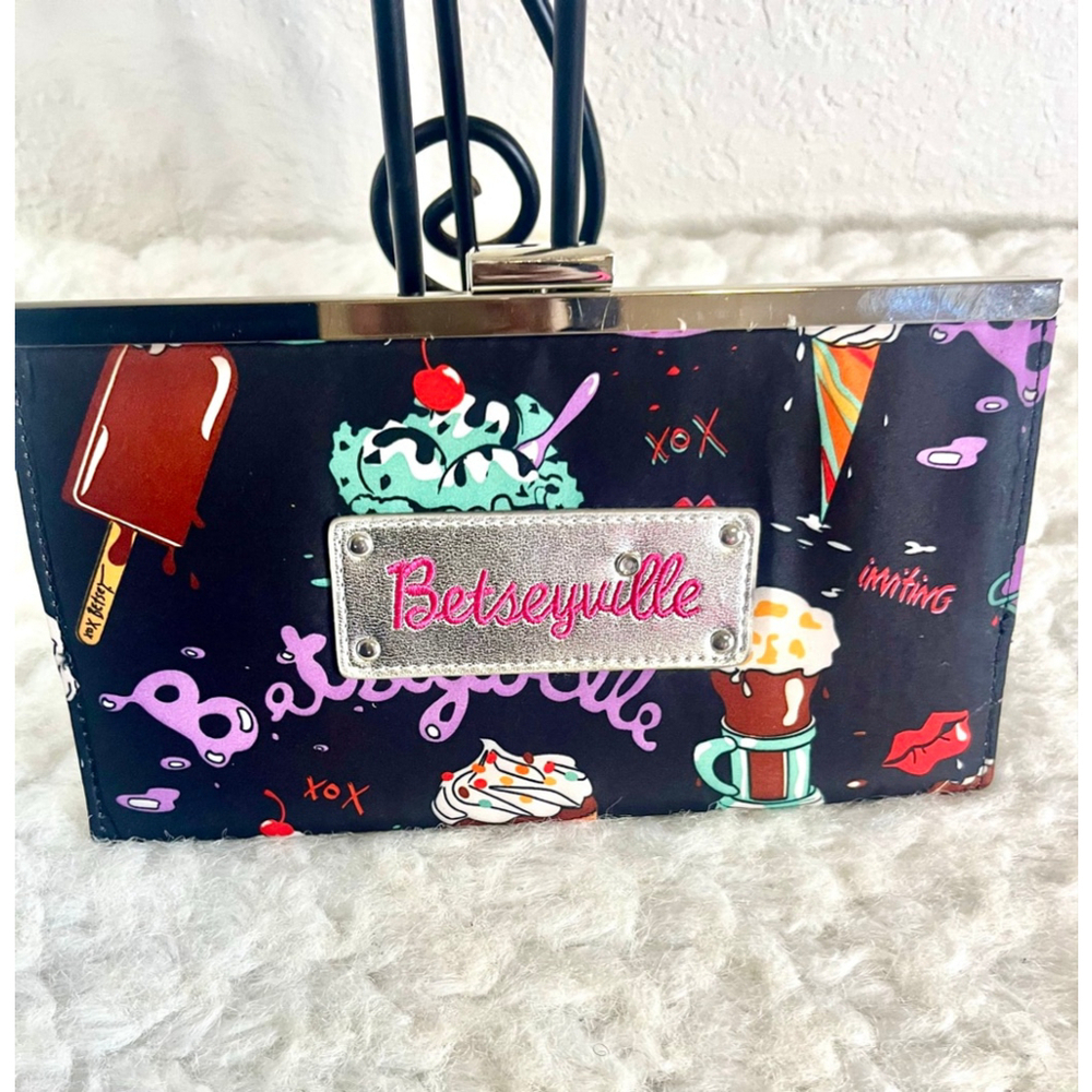 Betseyville by Betsey Johnson novelty clutch wallet black and silver